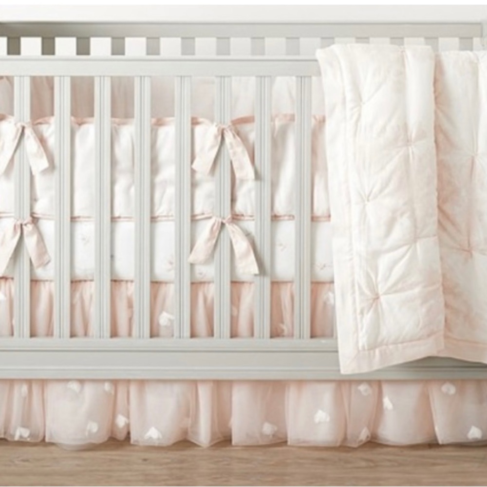 Pottery Barn Monique Lhuillier crib skirt, bumper, sheet